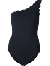 Marysia Santa Barbara One-shoulder Scalloped Stretch-crepe Swimsuit In Black