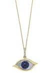 Effy 14k Yellow Gold Pave Diamond & Mother Of Pearl Evil Eye Pendant Necklace In Black