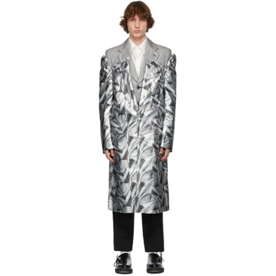 Comme Des Garçons Homme Deux Silver Layered Inkjet Print Coat In Silber