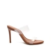 Schutz Ariella Strappy See-through Vinyl Slide High-heel Sandals In Wood