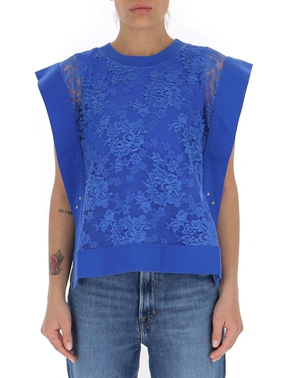 Kenzo Lace Cap Sleeve Top In Blue
