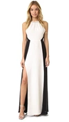 HALSTON HERITAGE Shirred Neck Colorblock Gown