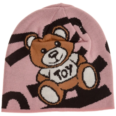 Moschino Women's Beanie Hat  Teddy In Pink