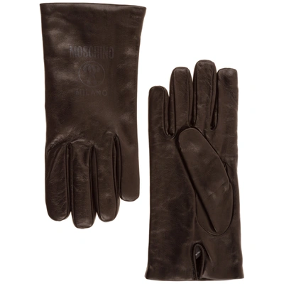 Moschino Men's Leather Gloves Double Question Mark In Black