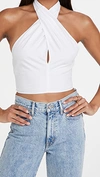 Staud Kai Smocked Cotton Crop Top In White