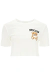 MOSCHINO MOSCHINO EMBROIDERED BEAR REVERSE LOGO CROPPED T