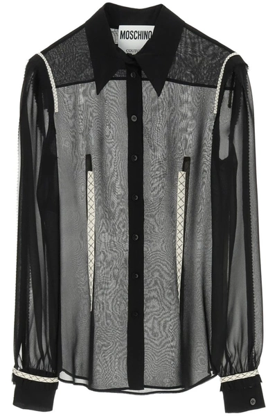 Moschino Sheer Long-sleeve Shirt In Black