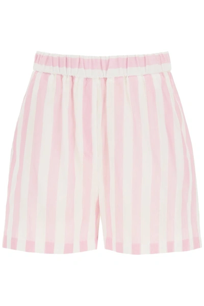 Msgm Striped Cotton Shorts In Pink