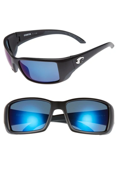 Costa Del Mar Blackfin 60mm Polarized Sunglasses In Matte Black/ Blue Mirror