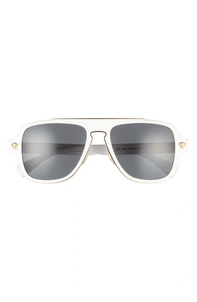 Versace 56mm Aviator Sunglasses In White/ Dark Grey