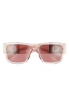 Versace 56mm Rectangle Sunglasses In Transparent Pink/ Dark Violet