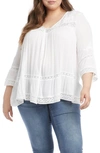 KAREN KANE EMBROIDERED LACE INSET BELL SLEEVE TOP,2L55170W