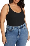 Good American Rib Scoop Back Bodysuit In Black