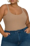 Good American Rib Scoop Back Bodysuit In Taupe