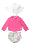 Green Sprouts Babies' Sun Hat, Long Sleeve Rashguard & Reusable Swim Diaper Set In Pink