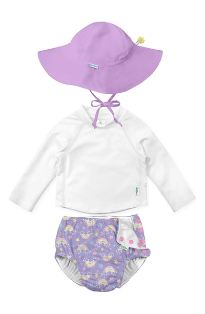 Green Sprouts Sun Hat, Long Sleeve Rashguard & Reusable Swim Diaper Set In Purple