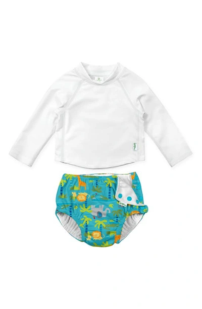 Green Sprouts Babies' Long Sleeve Rashguard & Reusable Swim Diaper Set In Aqua