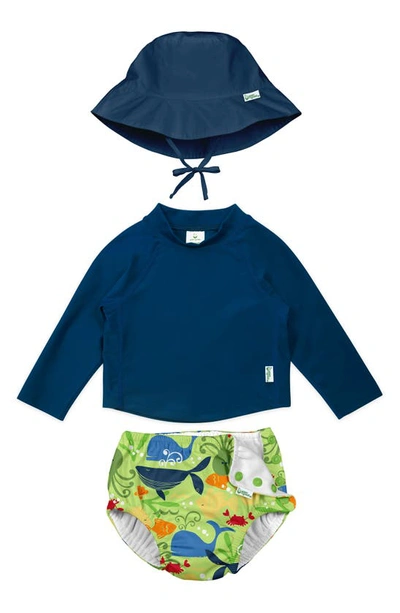 Green Sprouts Babies' Bucket Sun Hat, Long Sleeve Rashguard & Reusable Swim Diaper Set In Green