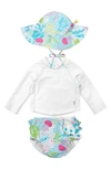 Green Sprouts Sun Hat, Long Sleeve Rashguard & Reusable Swim Diaper Set In Aqua