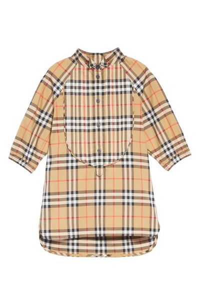 Burberry Kids' Elodie Vintage Check Shirtdress In Antique Yellow