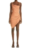 Jacquemus La Robe Saudade Asymmetrical Open Back Hemp Blend Minidress In Orange