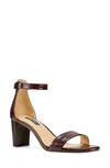 Nine West Women's Pruce Ankle Strap Block Heel Sandals Women's Shoes In Bordo Lizard