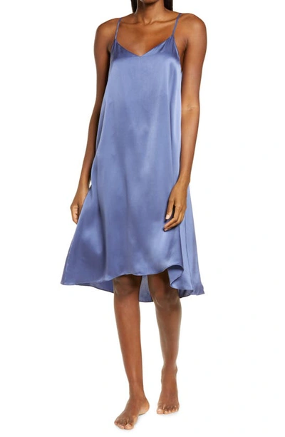 Papinelle Pure Silk Slip Nightgown In Indigo