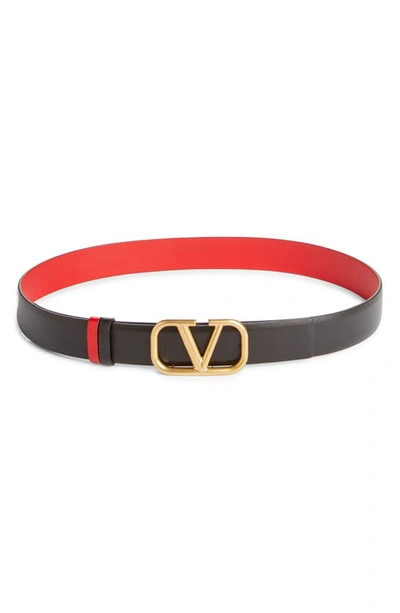 Valentino Garavani Garavani Vlogo Buckle Reversible Leather Belt In Nero/ Rouge Pur