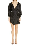 ALEXANDER WANG NIP WAIST LONG SLEEVE SATIN DRESS,1WC2216380