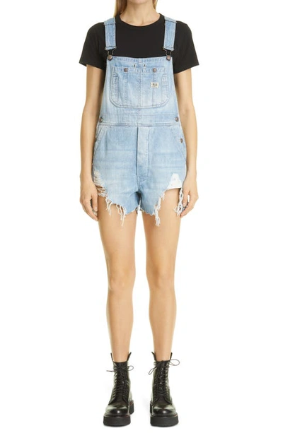 R13 Distressed Short Denim Dungarees In Elton