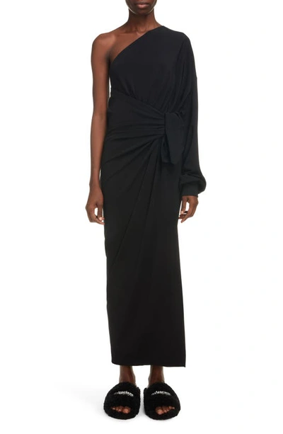 Balenciaga One-sleeve Asymmetric Jersey Wrap Midi Dress In Black