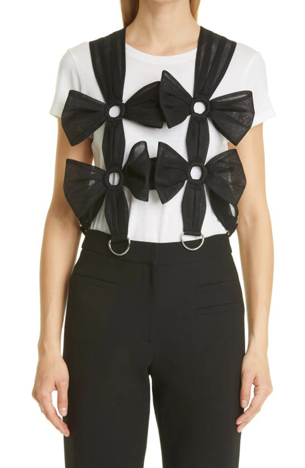Noir Kei Ninomiya Tulle Bow Harness Top In Black | ModeSens