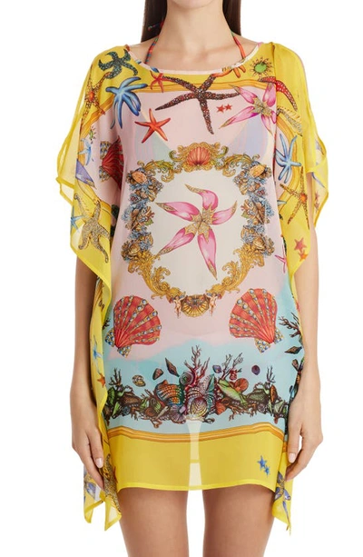 Versace La Medusa Belted Printed Silk Crepe De Chine Kaftan In Giallo Multicolor