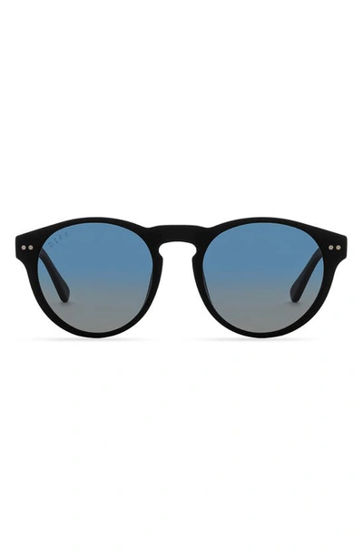 Diff Cody 50mm Polarized Round Sunglasses In Matte Black/ Aegean Gradient