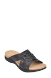 Easy Spirit Meadow Womens Leather Slip On Huarache Sandals In Black Leather