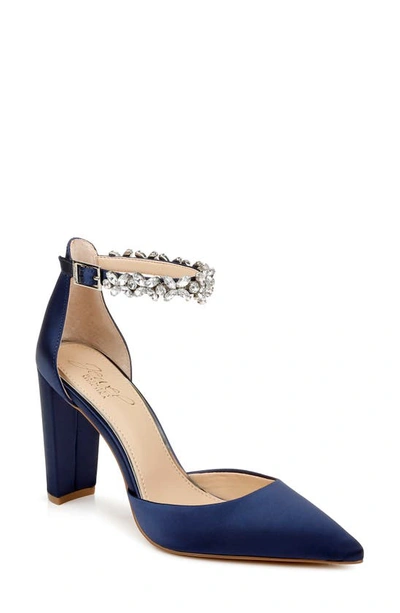 Jewel Badgley Mischka Women's Ollie Block Heel Evening Pumps In Navy Satin