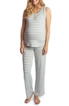 Everly Grey Maternity Joy Tank & Pants /nursing Pajama Set In Heather Grey
