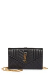 Saint Laurent Envelope Triquilt Ysl Wallet On Chain In Grained Leather In Nero/ Nero/ Nero