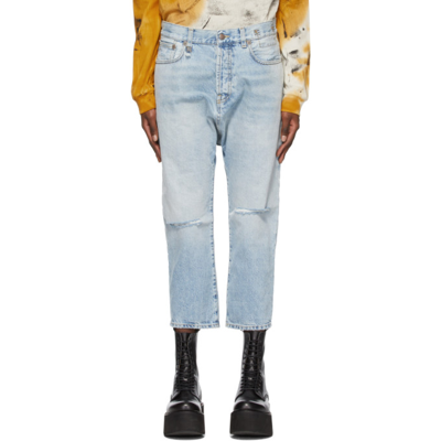 R13 Cropped Distressed Straight-leg Jeans In Logan Blue