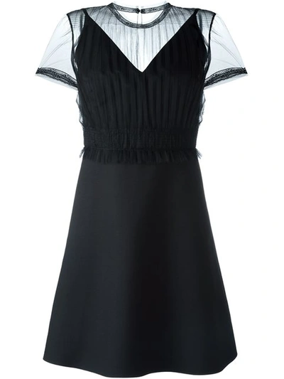 Valentino Woman Pleated Tulle-paneled Wool And Silk-blend Mini Dress Black
