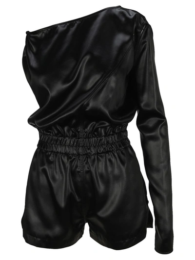 Rick Owens One-shoulder Cutout Satin Playsuit In Nero