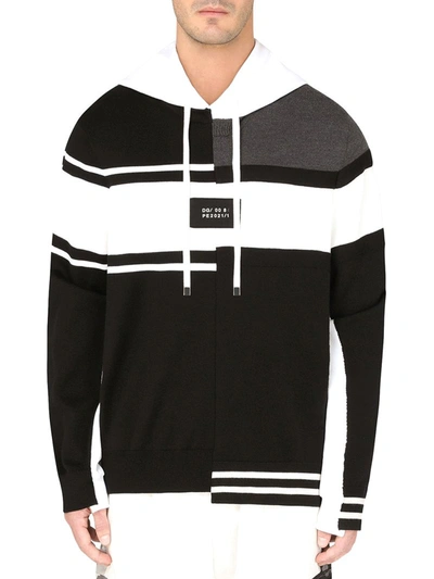 Dolce & Gabbana Asymmetric Panelled Logo Plaque Hoodie In Multicolour