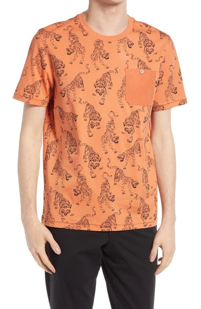 Ted Baker Patchh Tiger Print Graphic Tee In Burnt Orange