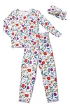 Baby Grey By Everly Grey Charlie Fitted Two-piece Pajamas & Head Wrap Set In Zinnia