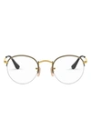 Ray Ban 51mm Round Optical Glasses In Gold Black