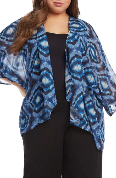 Karen Kane Ikat Print Drape Front Wrap In Blue Print