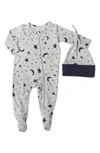 Baby Grey By Everly Grey Jersey Footie & Hat Set In Twinkle Night