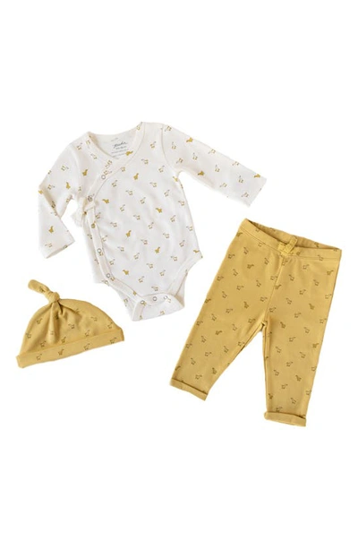 Pehr Babies' Hatchlings Duck Bodysuit, Pants & Cap Set In Yellow