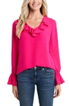 Cece Ruffle Detail V-neck Blouse In Aurora Pink