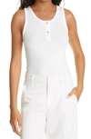 Vince Ribbed Henley Tank Top In Off White